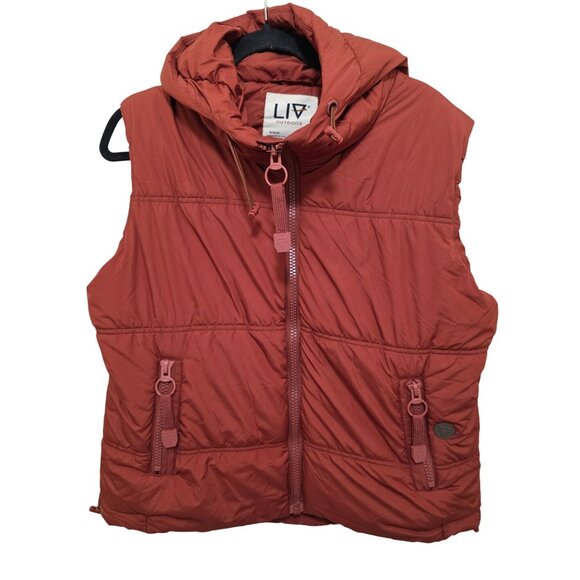 Liv Outdoor Women's Rust Red Puffer Vest W/ Hood Size M - Picture 1 of 9
